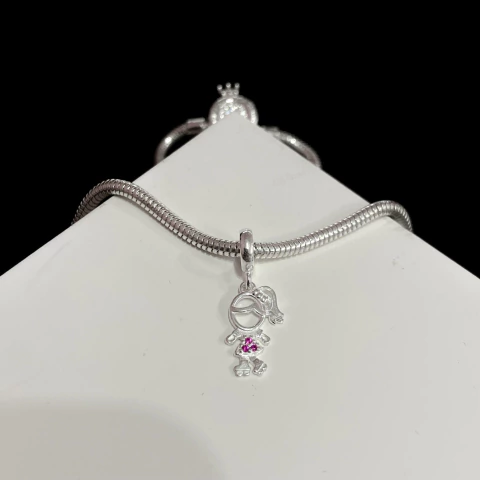 Berloque menina rosa prata 925 legítima