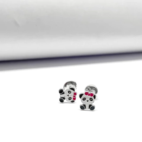 Brinco infantil panda resinado prata 925 legítima