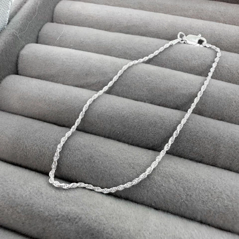 Pulseira cordão baiano 19cm prata 925 legítima