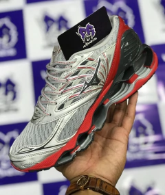 mizuno wave pro 8 cinza/vermelho - comprar online