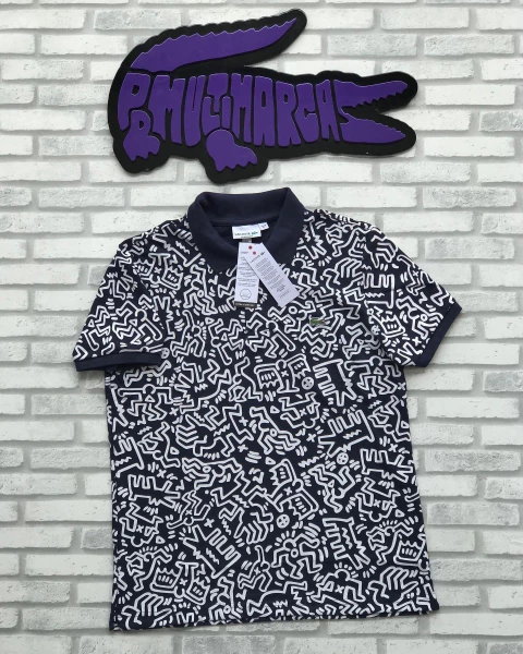 polo lacoste X keith haring - raridade azul marinho