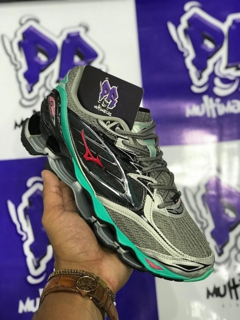 mizuno wave pro 6 cinza/verde/vermelho