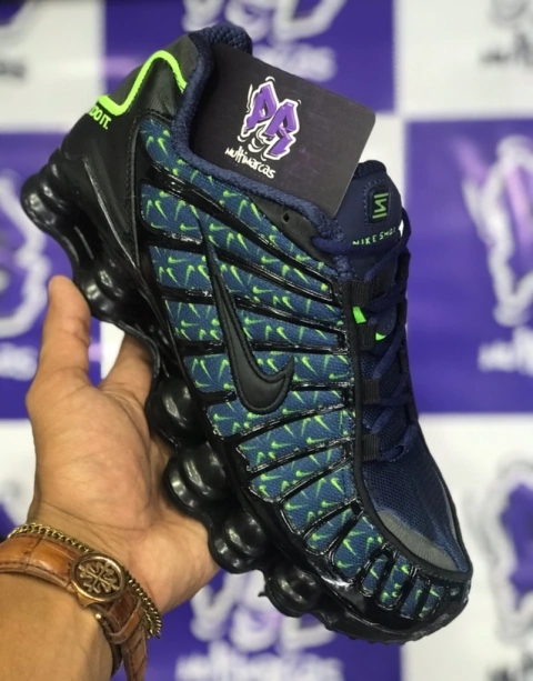nike shox tl 12 molas azul/preto/verde