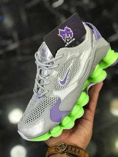 nike shox tl 12 molas 2020 cinza/verde/roxo