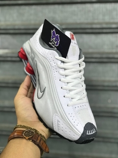 R4 shox importado - branco/prata/vermelho