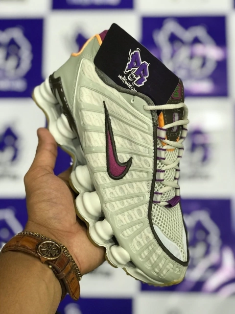 nike shox tl 12 molas bege e roxo