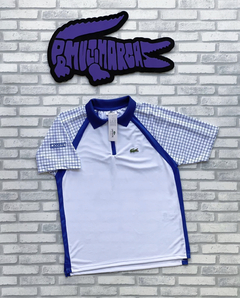 Polo manga quadriculada - raridade (branco azul royal)