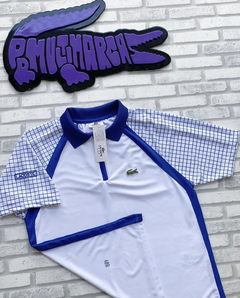 Polo manga quadriculada - raridade (branco azul royal) - comprar online