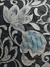 Tecido Jacquard Estampado Floral Fundo Cinza Escuro Flores Azul - 1,40 Largura