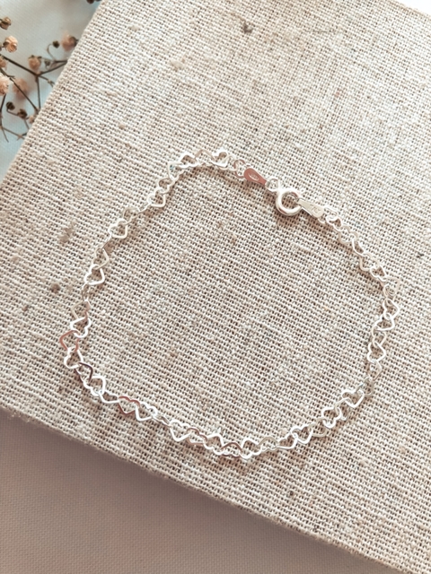 pulseira elos de coração prata 925