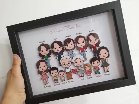 Quadro Família - De 11 a 15 Avatares (Moldura Preta)