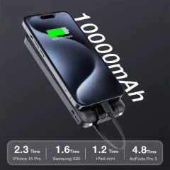 Power Bank 10000mAH 1Hora Carregador Portátil com 4 Cabos - CABOS FRON