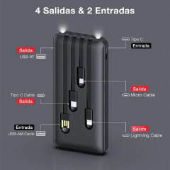 Power Bank 10000mAH 1Hora Carregador Portátil com 4 Cabos - loja online