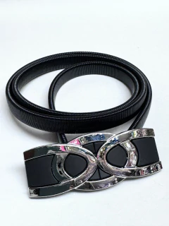 Cinto Caderin Elastizado Negro Plateado