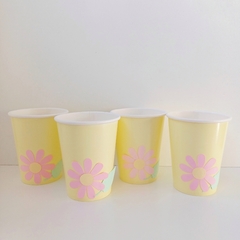 PACK X 4 VASOS POLIPAPEL "FLORES" - AMARILLO PASTEL - comprar online