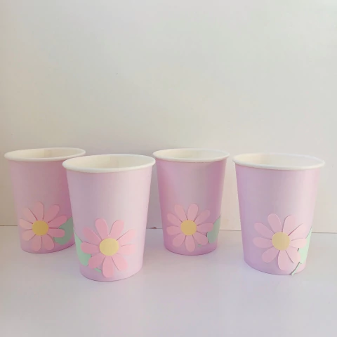 PACK X 4 VASOS POLIPAPEL "FLORES" - LILA PASTEL - comprar online