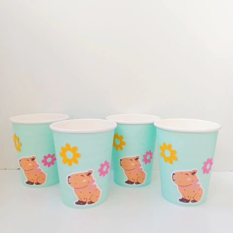 PACK X 4 VASOS POLIPAPEL "CAPIBARAS" - VERDE AGUA - comprar online