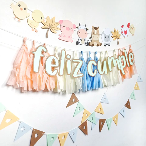 KIT DOBLE GUIRNALDA GRANJA + 15 BORLAS + MINI BANDERINES - comprar online