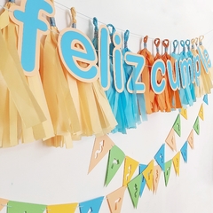 KIT FELIZ CUMPLE + 15 BORLAS + MINI BANDERINES