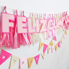 KIT FELIZ CUMPLE + 15 BORLAS + MINI BANDERINES