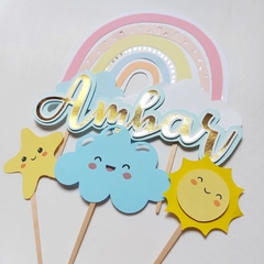 SET CAKE TOPPERS 3 PINCHOS + CARTEL ARCOIRIS