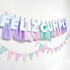 KIT FELIZ CUMPLE + 15 BORLAS + MINI BANDERINES