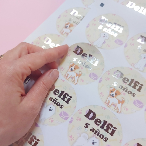 PLANCHA DE ETIQUETAS REDONDAS PERRITOS