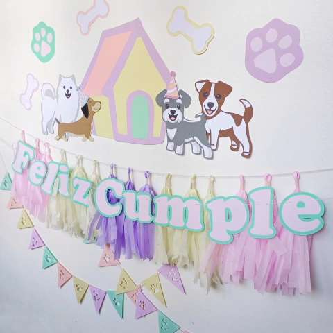 KIT CARTEL PERRITOS + GUIRNALDAS + 15 BORLAS