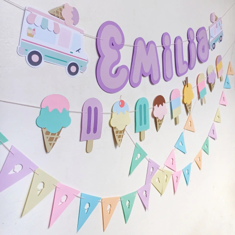 KIT DOBLE GUIRNALDA HELADITOS + MINI BANDERINES