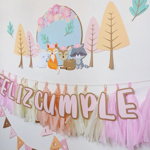 KIT CARTEL BOSQUE + GUIRNALDAS + 15 BORLAS