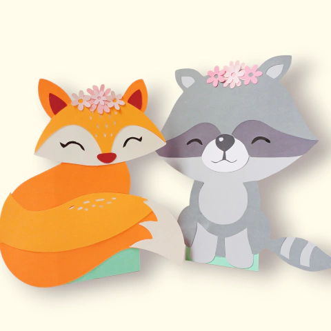 PAR DE FIGURAS PARA MESA BOSQUE - ZORRO MAPACHE - comprar online