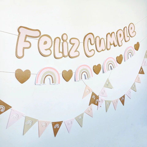 KIT DOBLE GUIRNALDA ARCOIRIS TIERRA + MINI BANDERINES