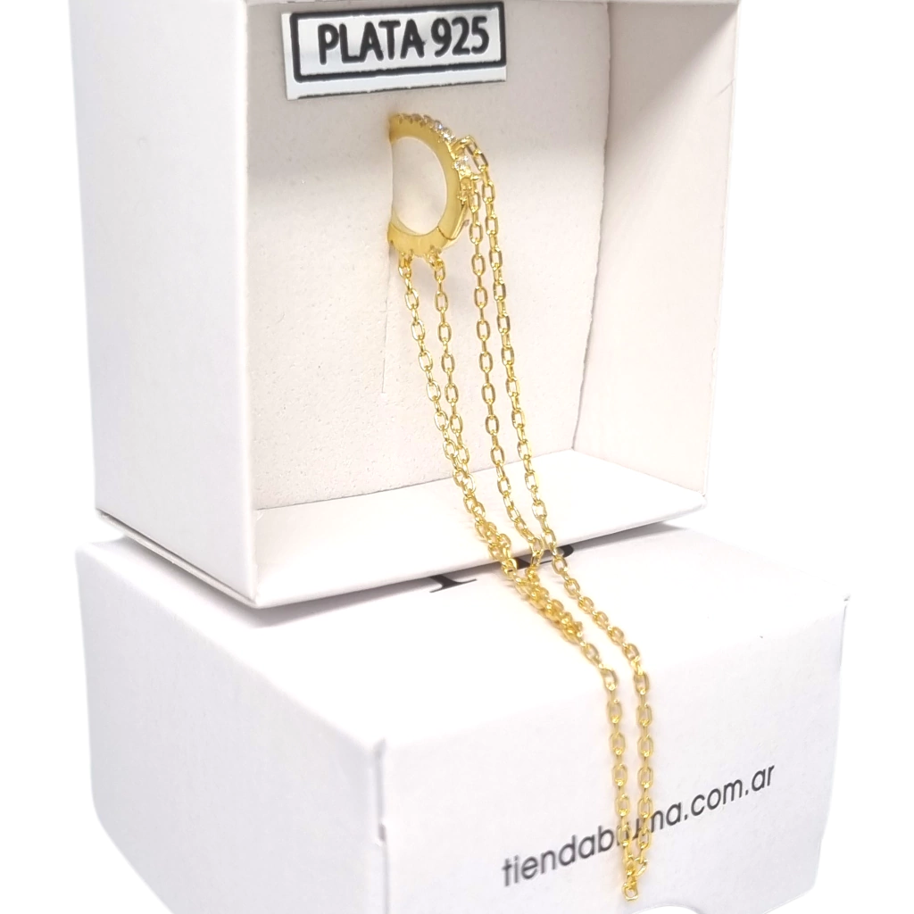 Aro Solitario Argolla Cubic 12mm con Cadenas de Plata 925 Doré por Unidad