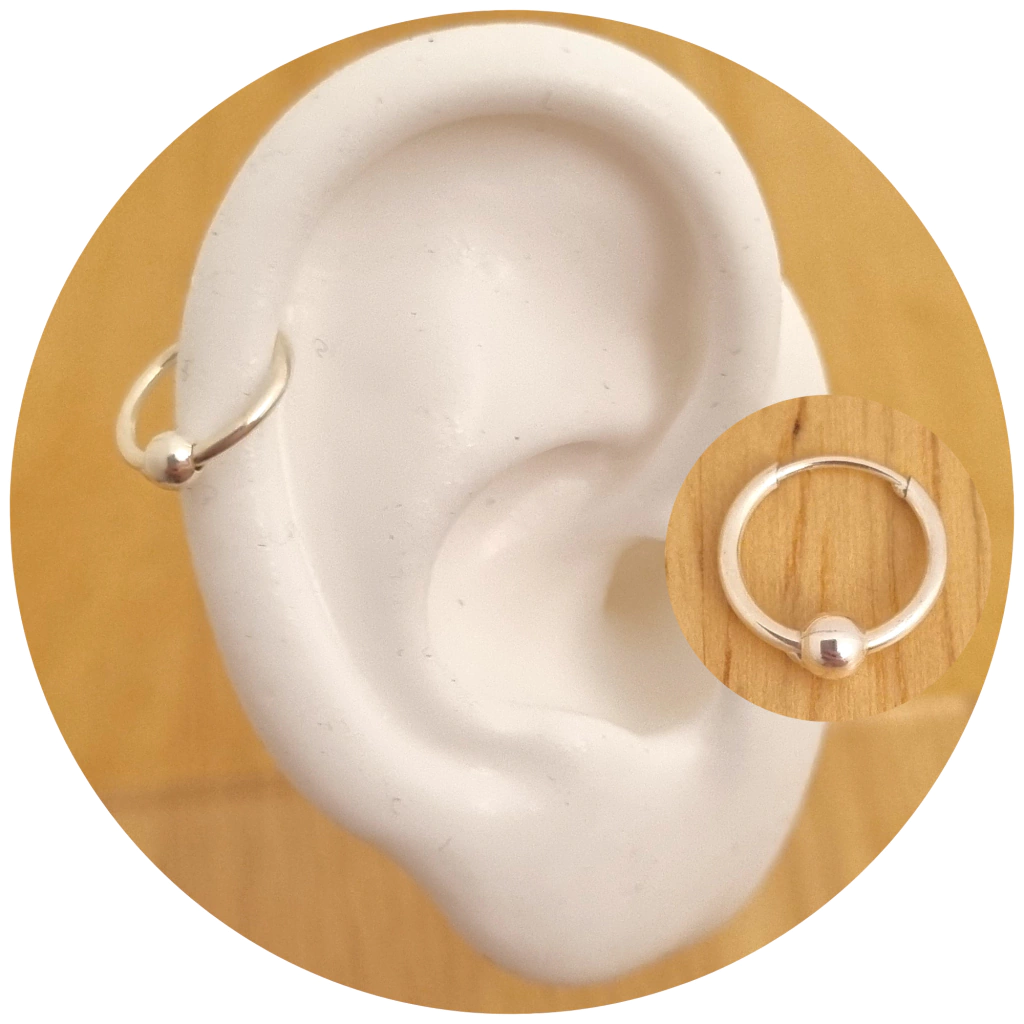 Piercing argolla cubana de 10mm con Bolita de 3mm de Plata 925 por Unidad