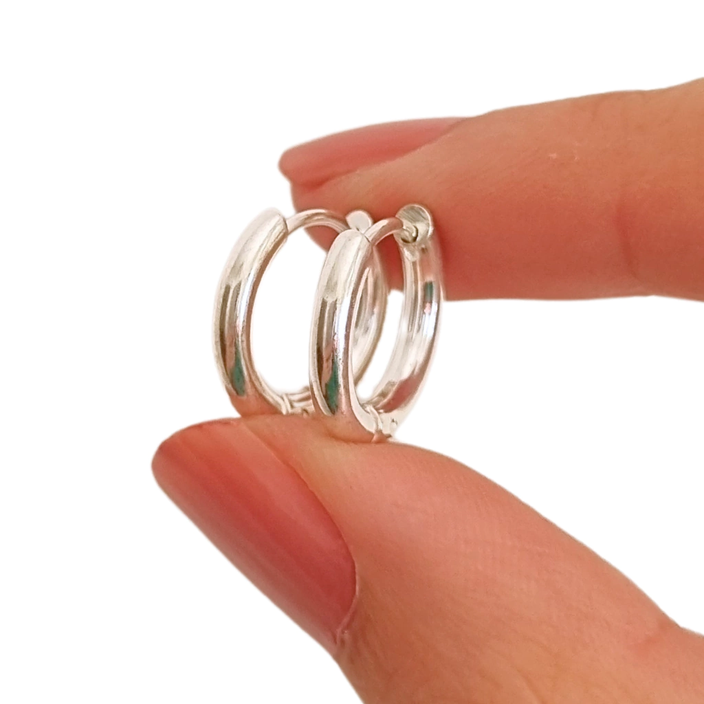 Aros argollas Huggies Gruesas 2mm x 14mm de Acero Blanco
