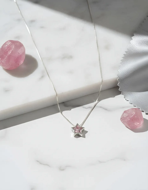 Cadena Con Dije Estrella Cubic 8mm Rosa Pasante De Plata 925 - comprar online