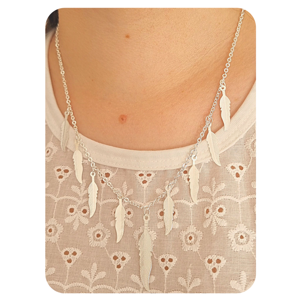 Cadena Forcet de 50cm con dijes Pluma de Acero Blanco