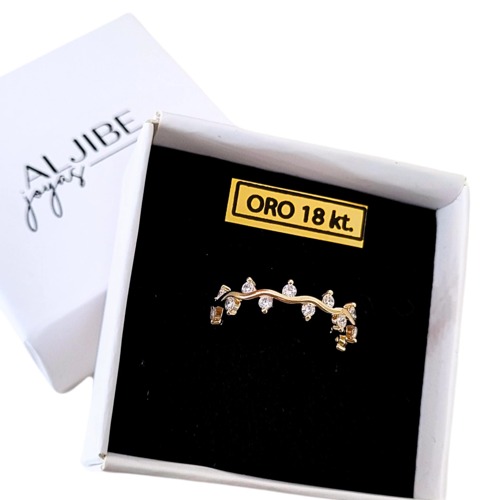 Anillo Ondas Espiga Cubic Laminado en Oro Goldfilled 18k
