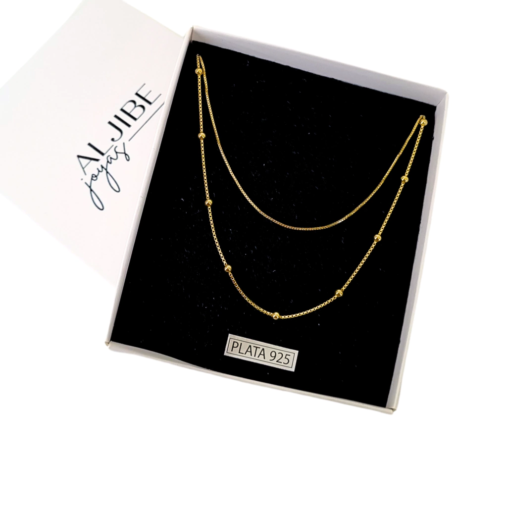 Conjunto Cadena Veneciana Lisa Y Con Bolitas De Plata 925 Doré