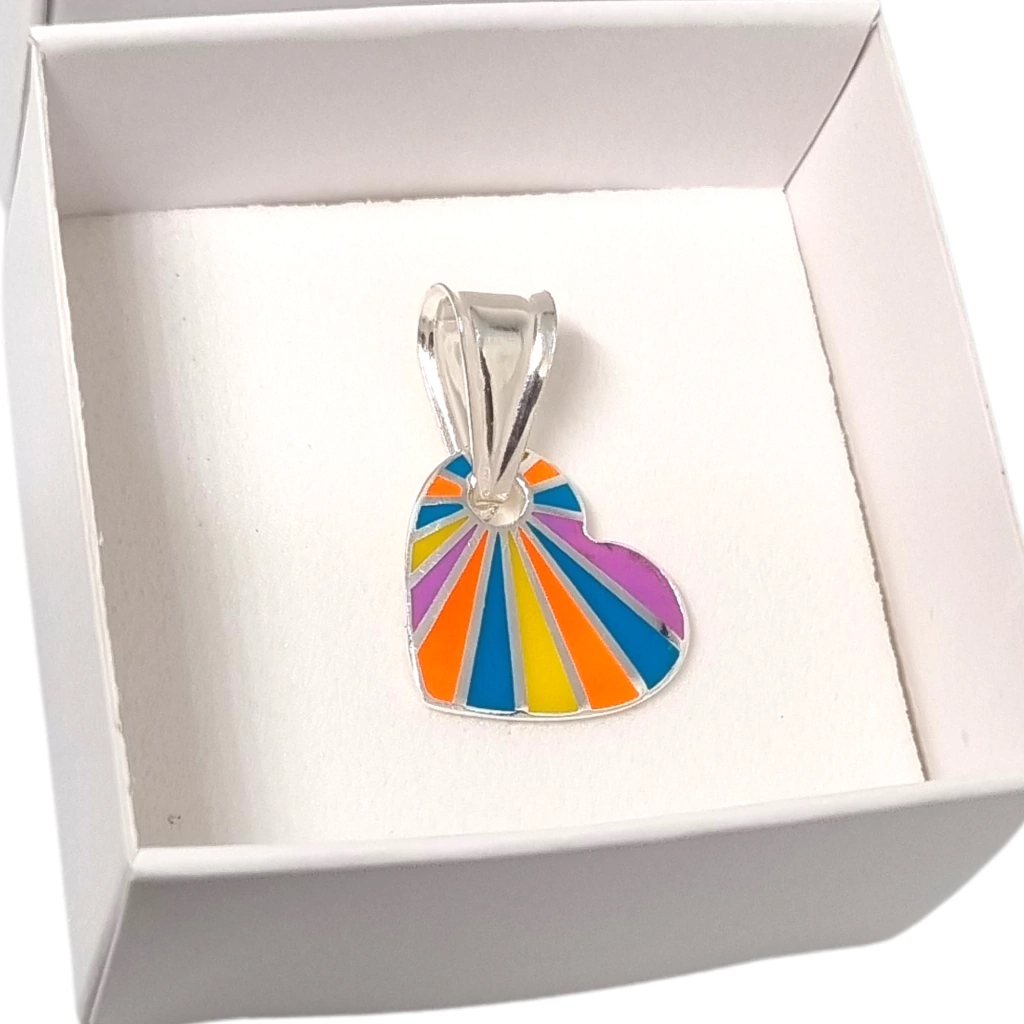 Dije Corazón Esmaltado de Colores de Plata 925