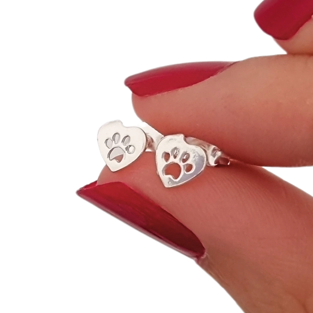 Aros Pasantes Corazón Huella calada de Plata 925 por Par