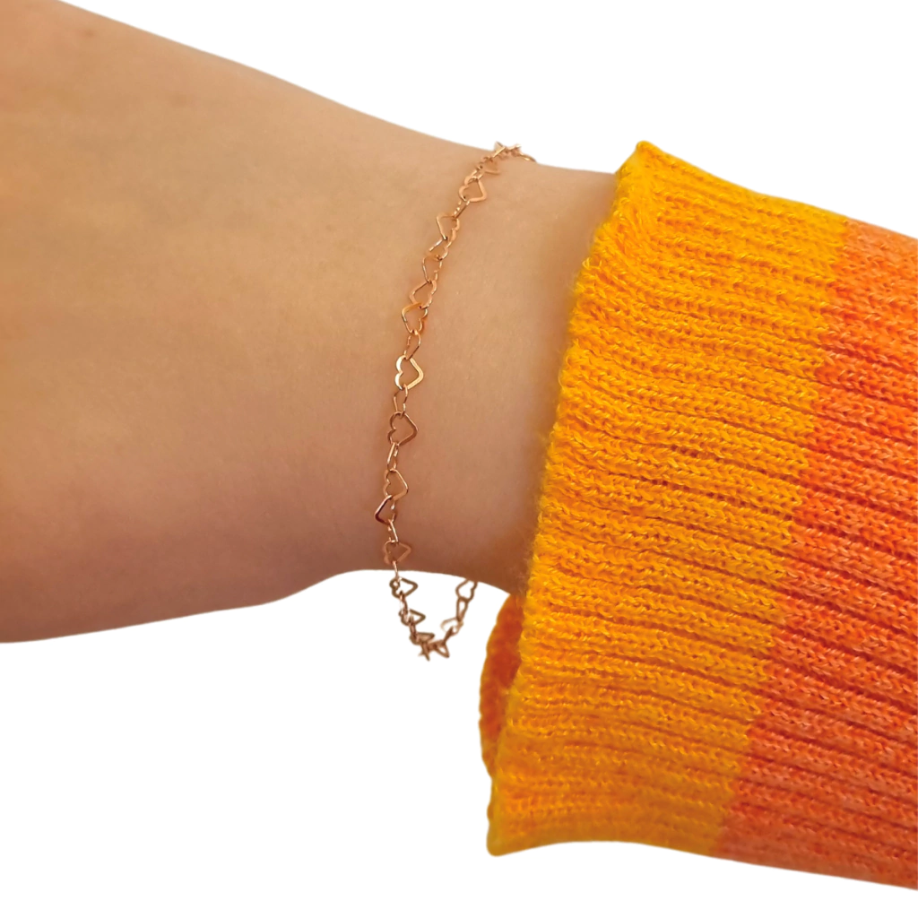 Pulsera Eslabones de Corazón de 19cm x 3mm de Plata 925 Rosé