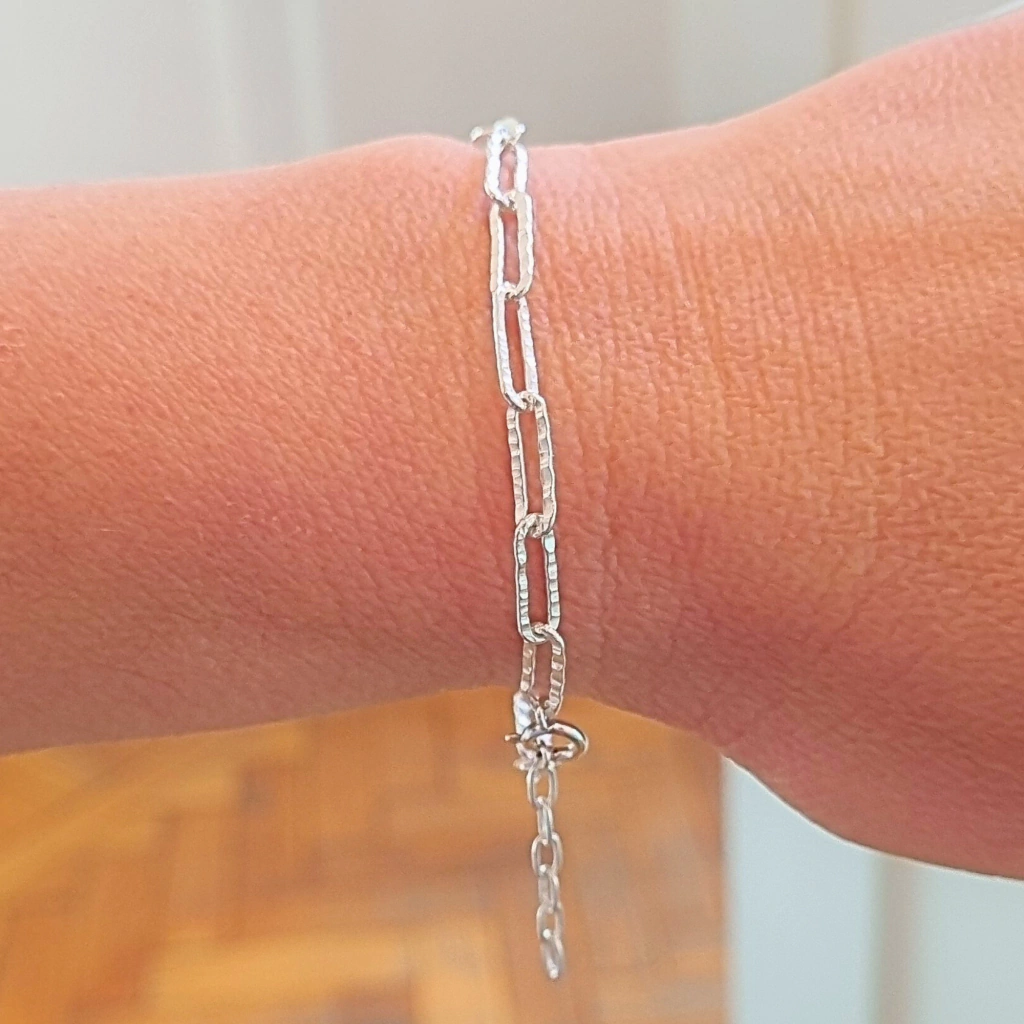 Pulsera Long Chain Tramada Regulable 18 a 21 cm de Plata 925