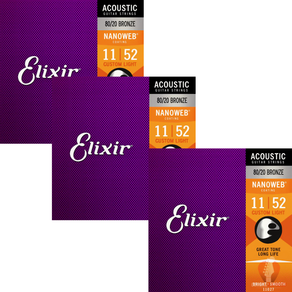 KIt Econômico 3 Encordoamento Violão Aço Elixir Bronze 11/52 - 11027 (Selo IZZO)