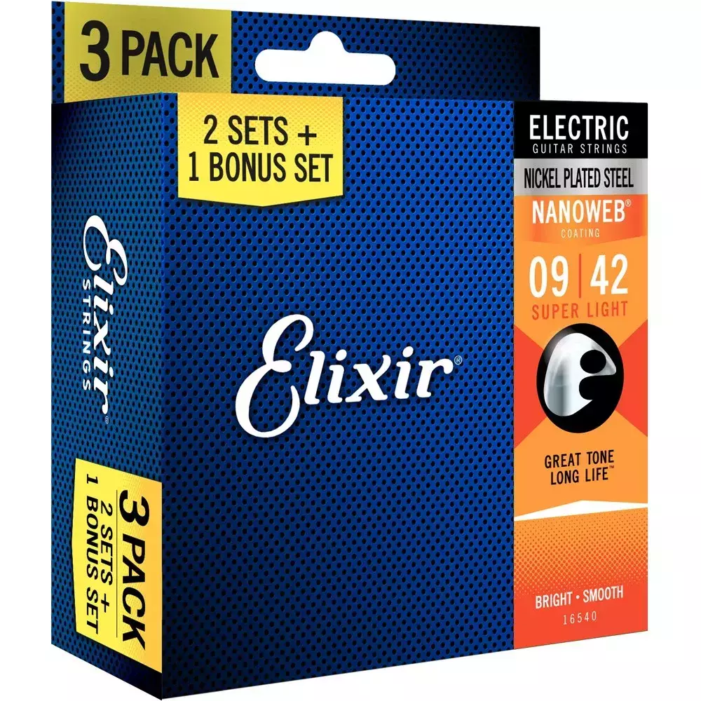 PACK 3 Encordoamento Elixir Guitarra 09/42 Nanoweb - 16540 (Selo IZZO)