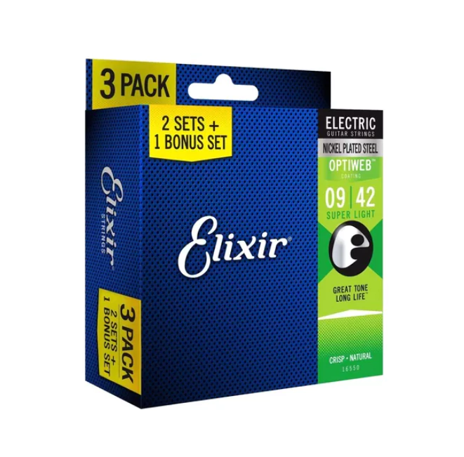 PACK 3 Encordoamento Elixir Guitarra 09/42 Optiweb - 16550 (Selo IZZO)