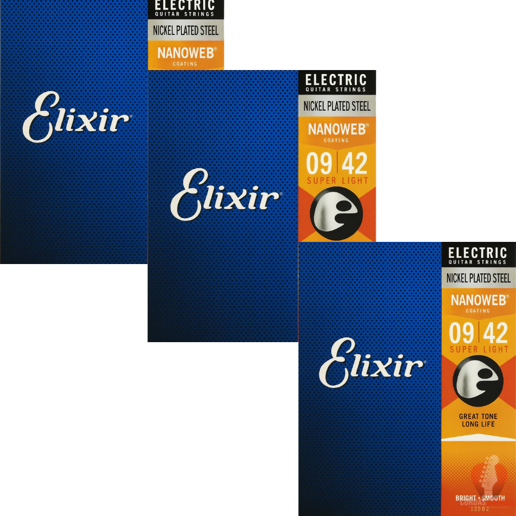 Kit Econômico 3 Encordoamento Guitarra Elixir Nanoweb 09/42 - 12002 (Selo IZZO)