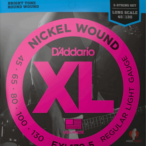 Encordoamento Baixo D'Addario 5 Cordas 45/130 (Long Scale) - EXL1705 - comprar online