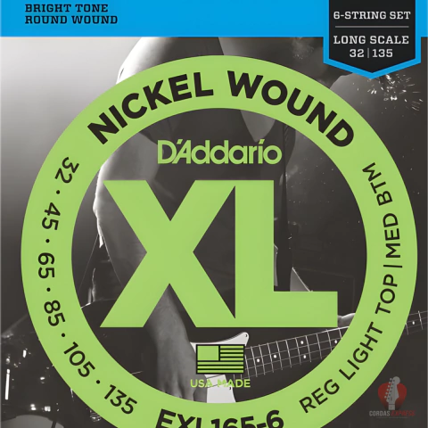 Encordoamento Baixo D'Addario 6 Cordas 32/135 (Long Scale) - EXL1656 - comprar online