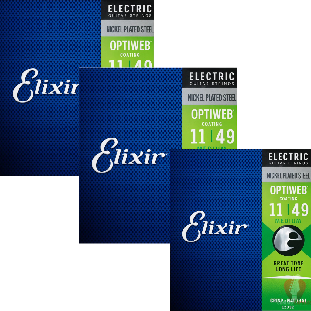 Kit Econômico 3 Encordoamento Guitarra Elixir Optiweb 11/49 - 19102 (Selo IZZO)